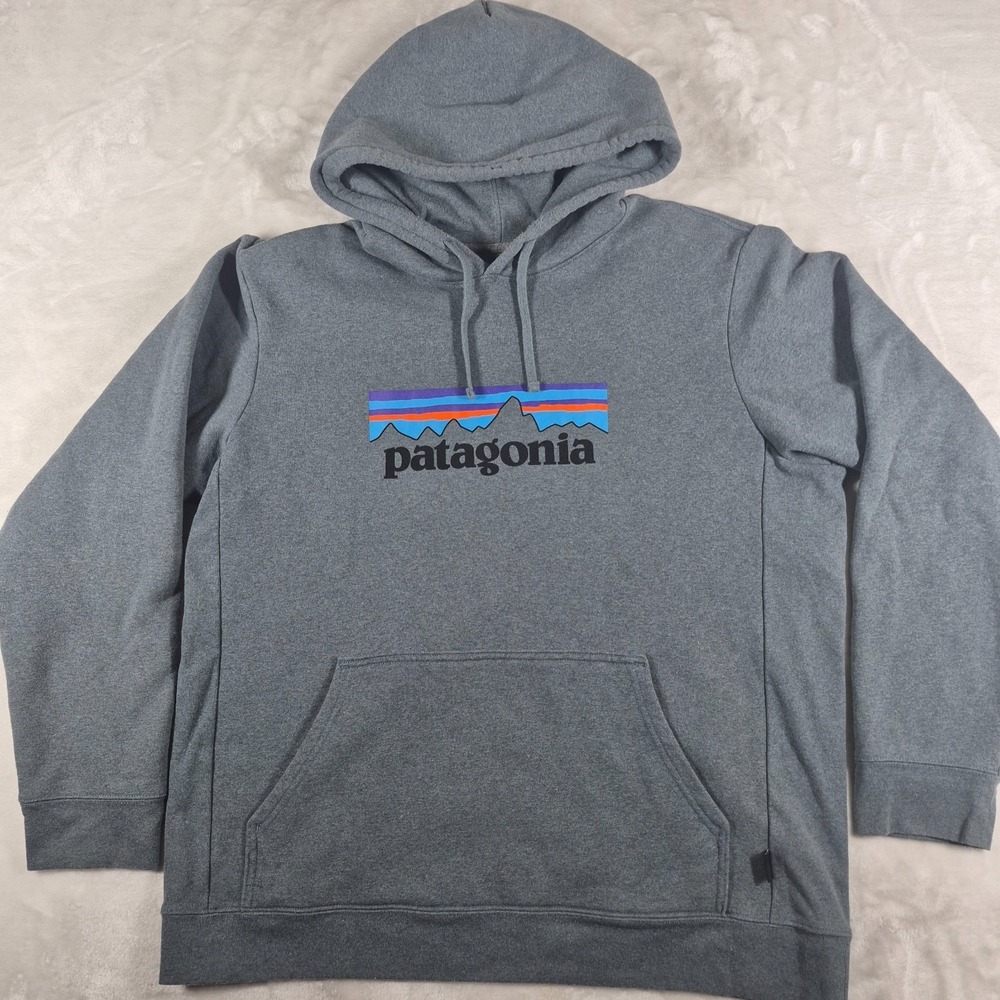 Patagonia P-6 Logo Uprisal Hoodie Men's XL Blue Gray‎ Fleece Pullover Sweatshirt